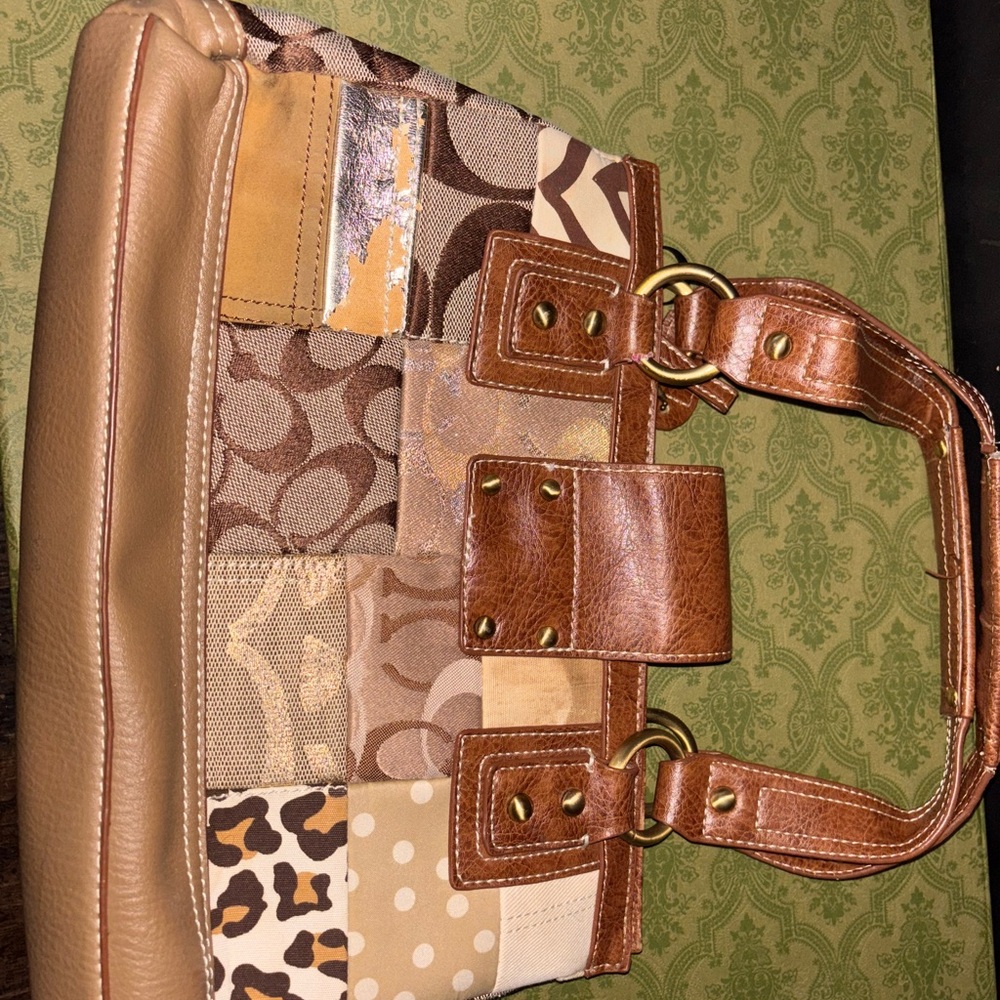 Patchwork Leather Tote Bag - Brown and Tan